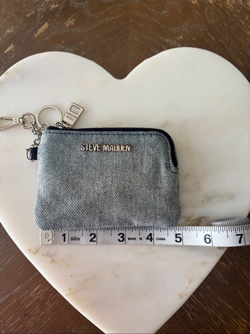 Steve Madden Medium Washed Denim zipped cardholder/coin pouch plus Key chain